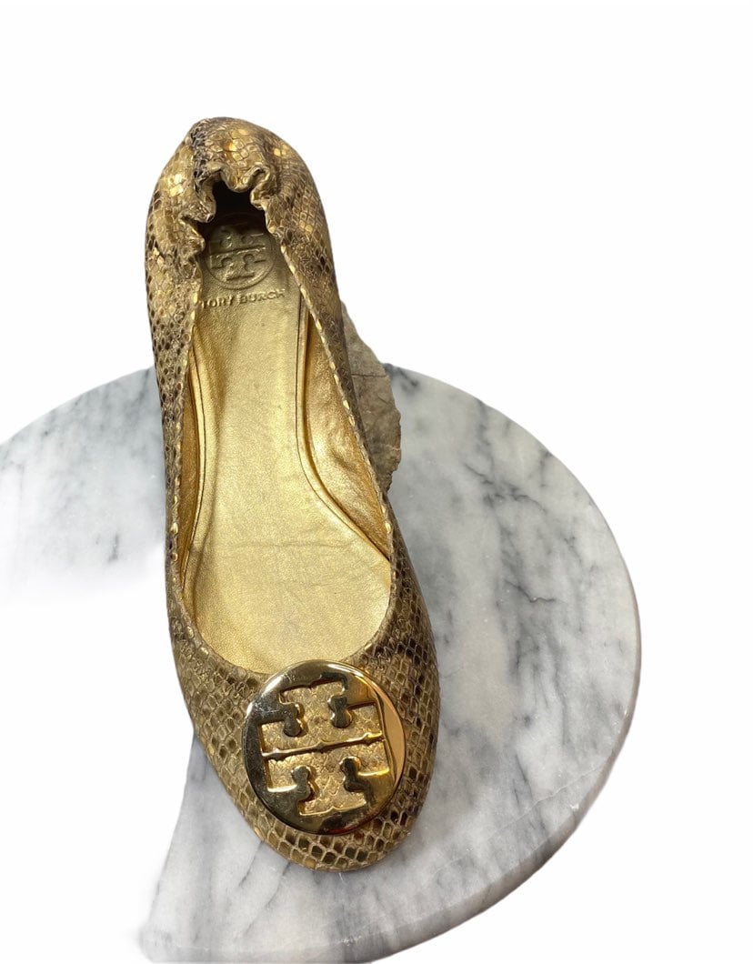 Tory Burch Reva Gold Metallic Snakeskin