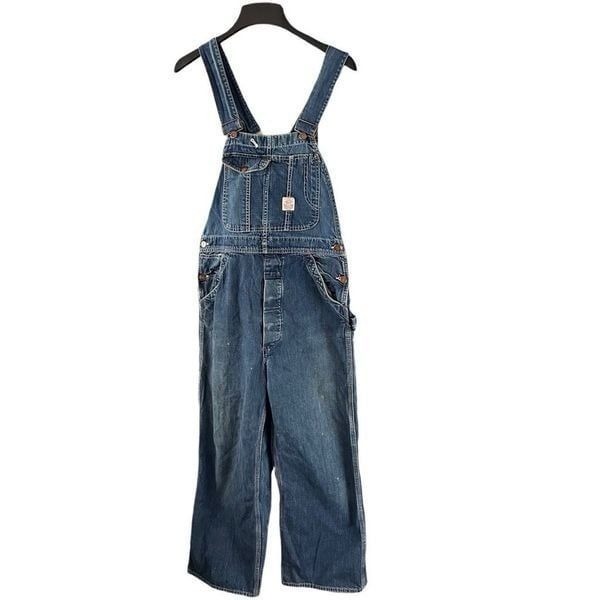 Vintage Bartel Perfection Denim Bib Overalls 32 x 26 Farmcore Distressed Sanfori