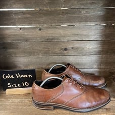 Mens Cole Haan Drake Brown Leather Plain Toe Brogue Dress Shoes Size 10 M GUC