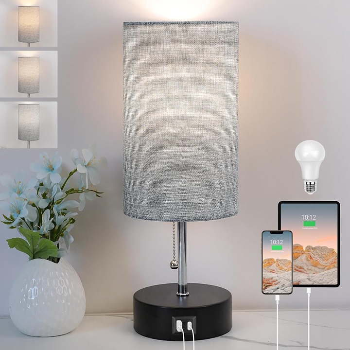Bedside Lamp with USB A Port and C Port,