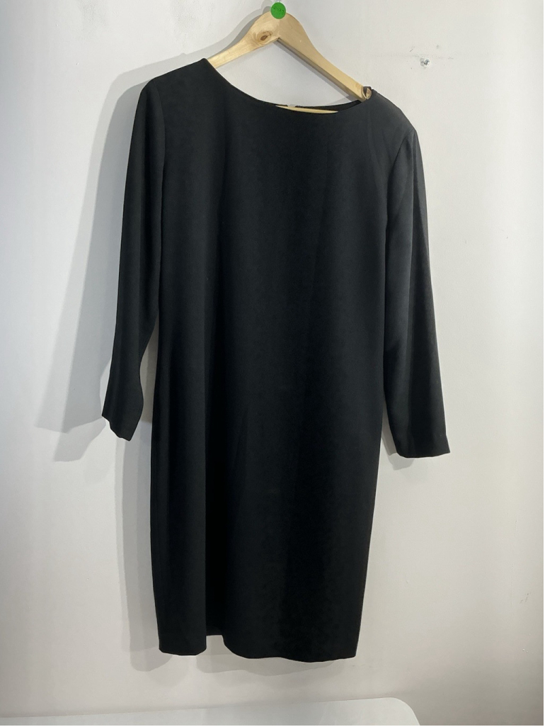 Womans Linda Allard Ellen Tracy Shift Dress 14 Black Long Sleeve Zipper Midi