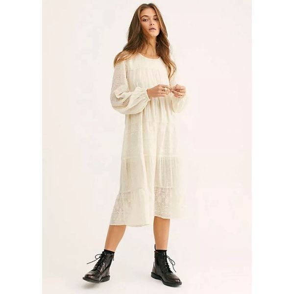 NWT Free People Gemma Cottagecore Lace Midi Dress Size XS Cream Boho Feminine