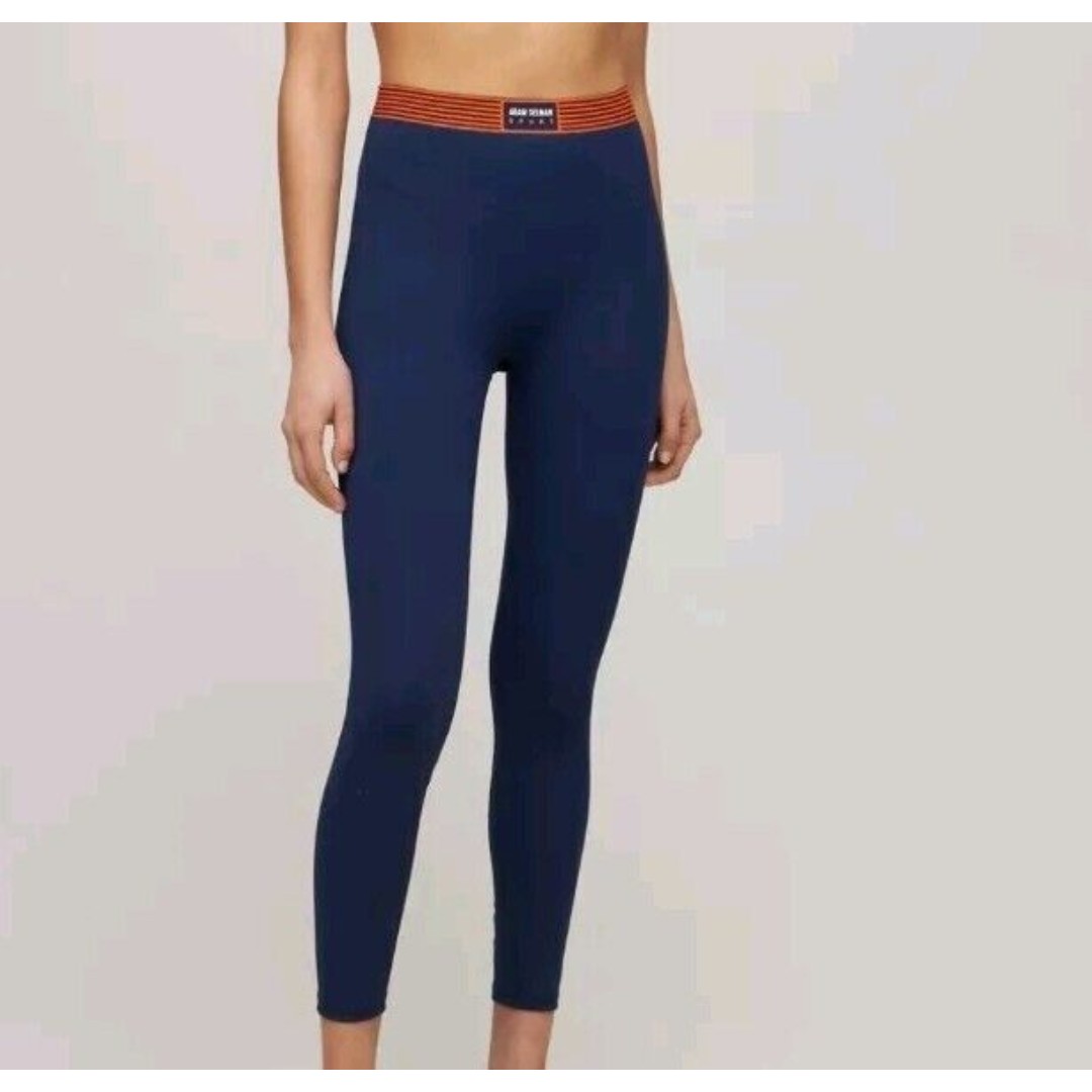 Adam Selman Sport Bonded Active Tech Leggings Navy Blue Orange Seamless size XS