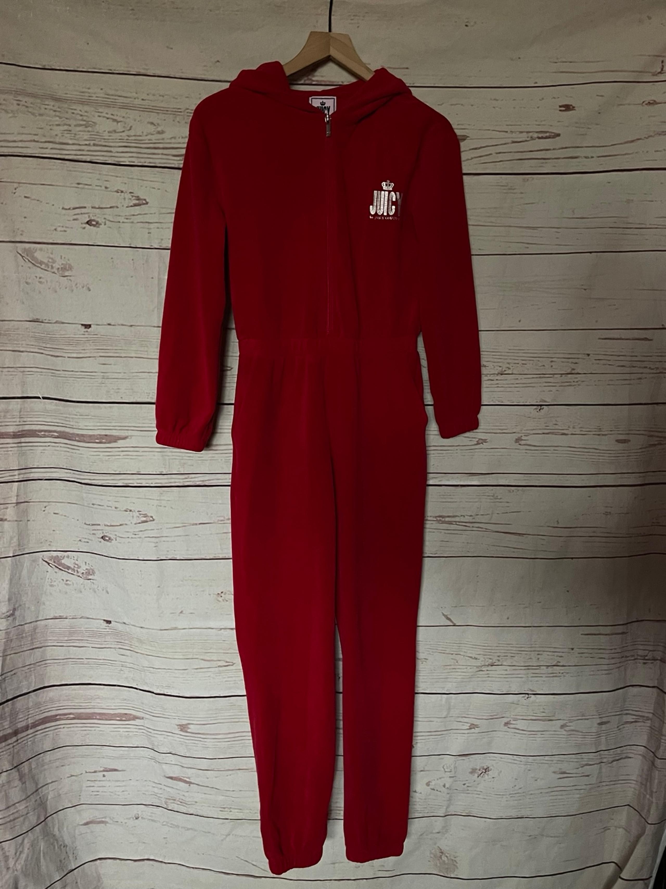 Juicy Couture Red Hooded Velour Jumpsuit Size XL