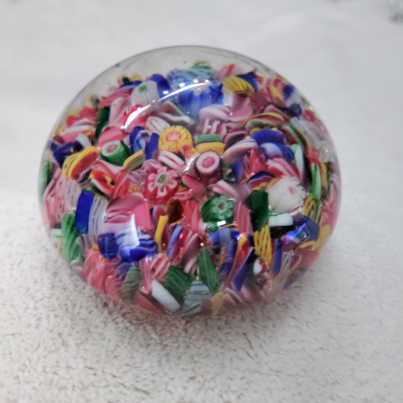 Vintage Magnum Pre-1930s Chinese Scrambled Millefiori Glass Paperweight