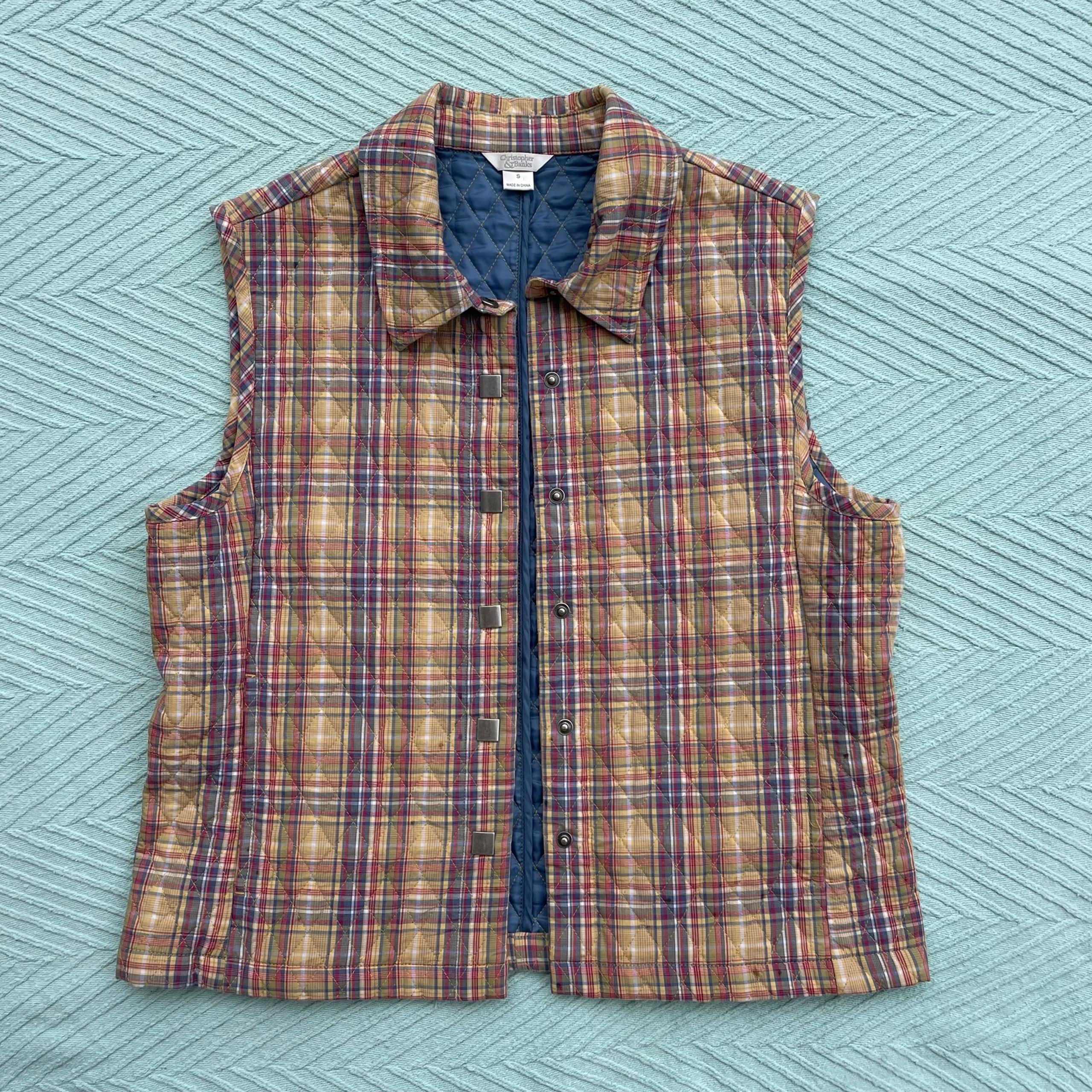 Christopher & Banks Plaid Puffer Lightweight Button Up Vest