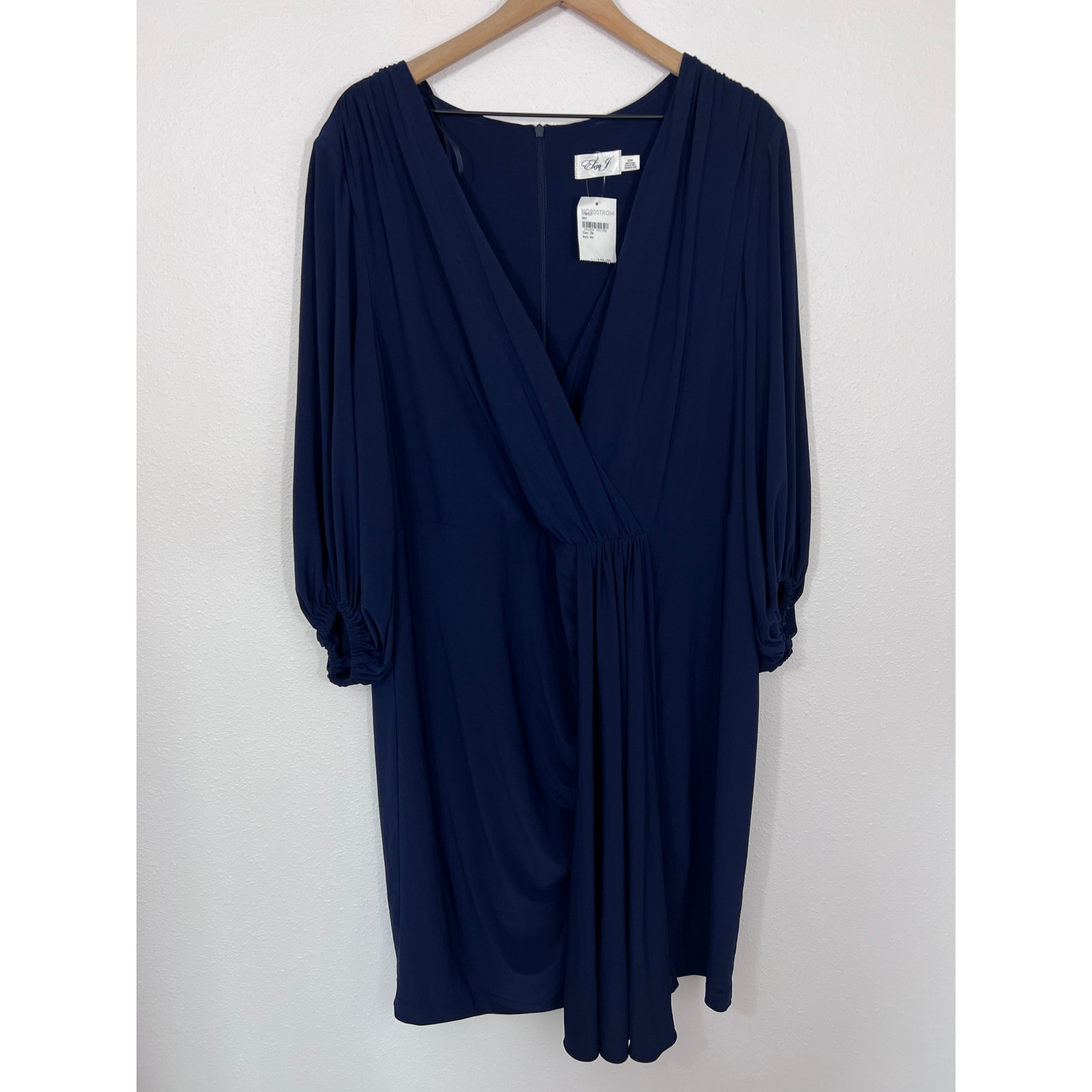 Eliza J Faux-Wrap V-Neck Gathered Dress in Navy Size 20w