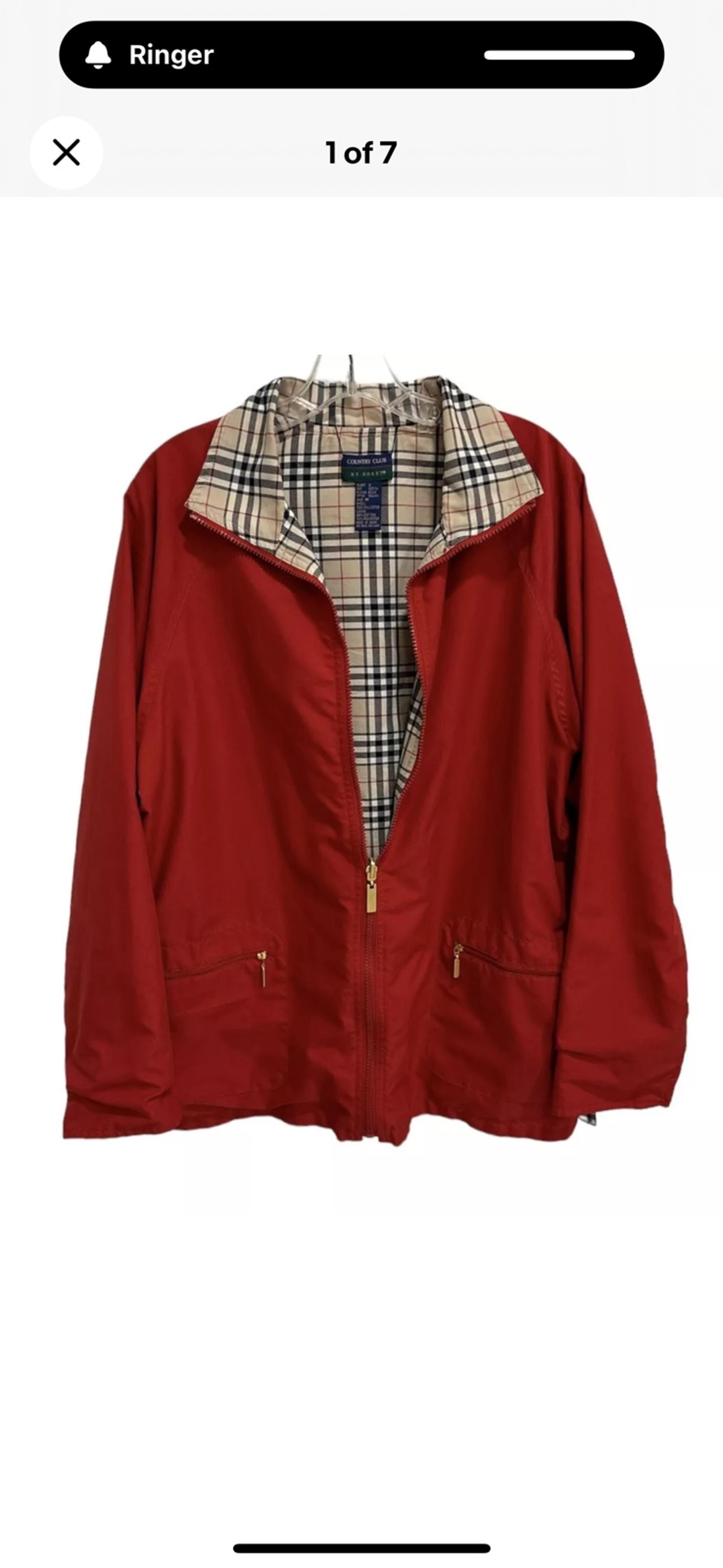 KORET Country Club Jacket Reversible Red & Plaid Size Medium Unisex Full Zip