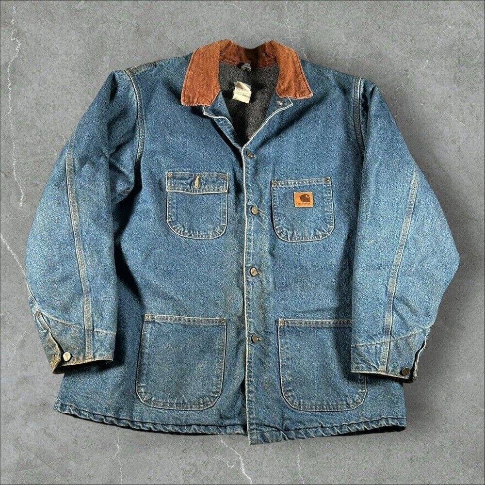 Vintage Carhartt Jacket Mens XL Blue Denim Chore Blanket Lined Barn C59DST USA