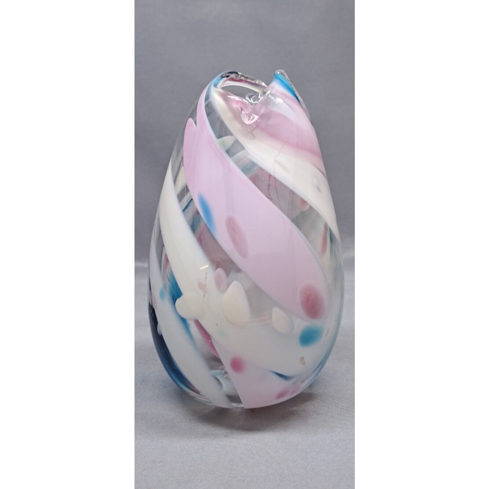 Artist Made Contemporary Glass Vase ~Pink Blue white Abstract Pattern