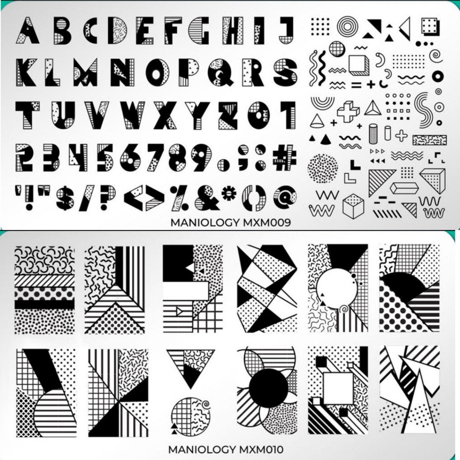 Maniology Mani x Me 80's Memphis Mod Nail Stamping Plates MXM009 MXM010