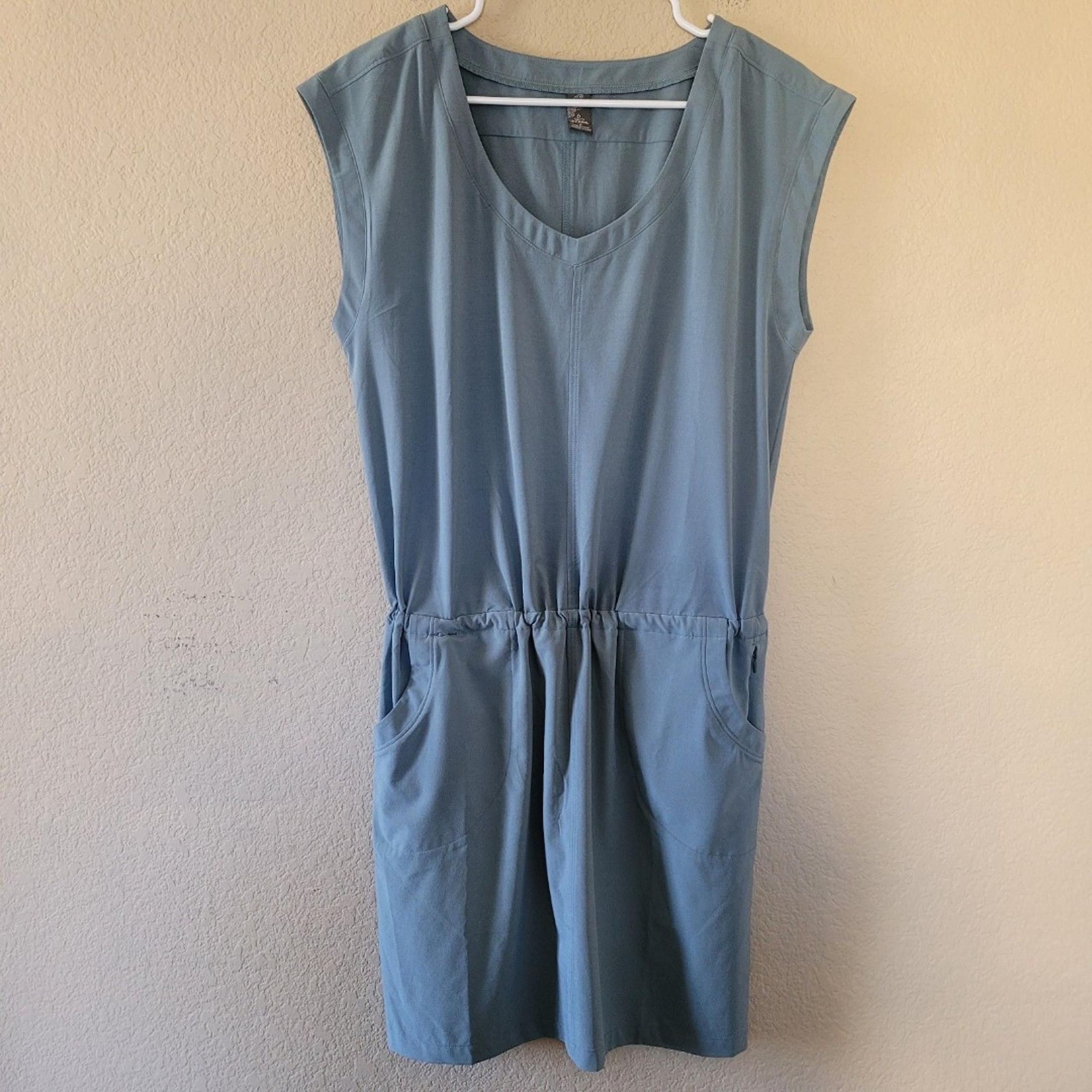 Prana Dress Womens Size Large Blue Norma Mini Pockets Lightweight Travel Outdoor