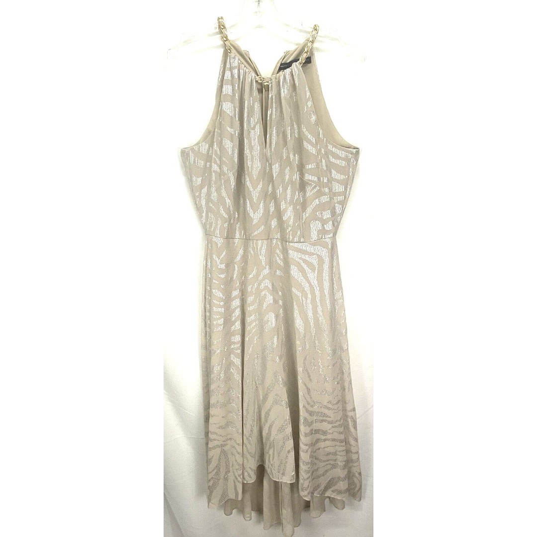 White House Black Market Party Dress 4 Sleeveless Gold Chain High Low Lined Zip