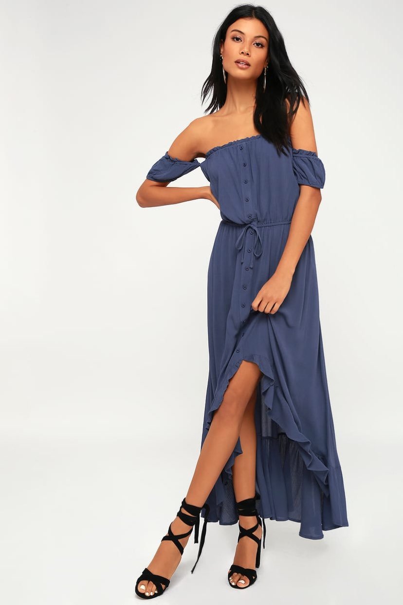 high low navy blue dress