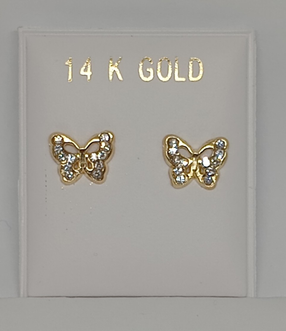 14k Solid Gold Butterfly Stud Earrings