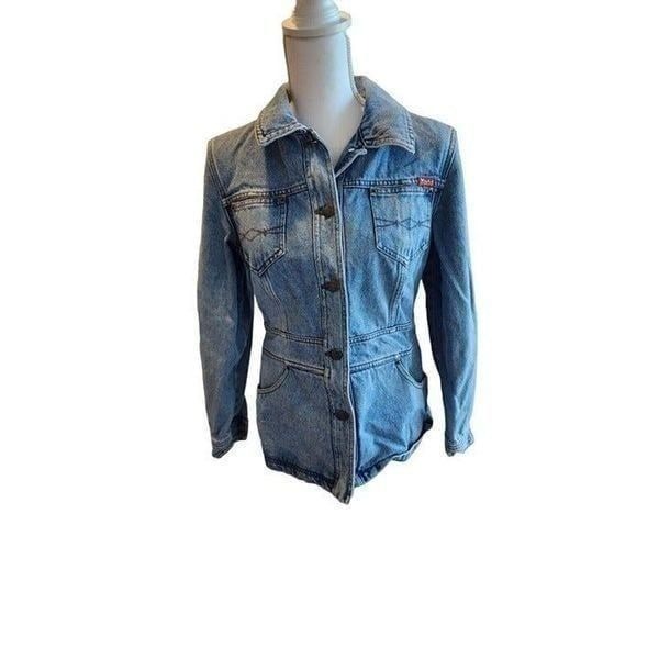 Vintage 90s Mudd Mid Length Jean Jacket Size M Blue Denim Grunge