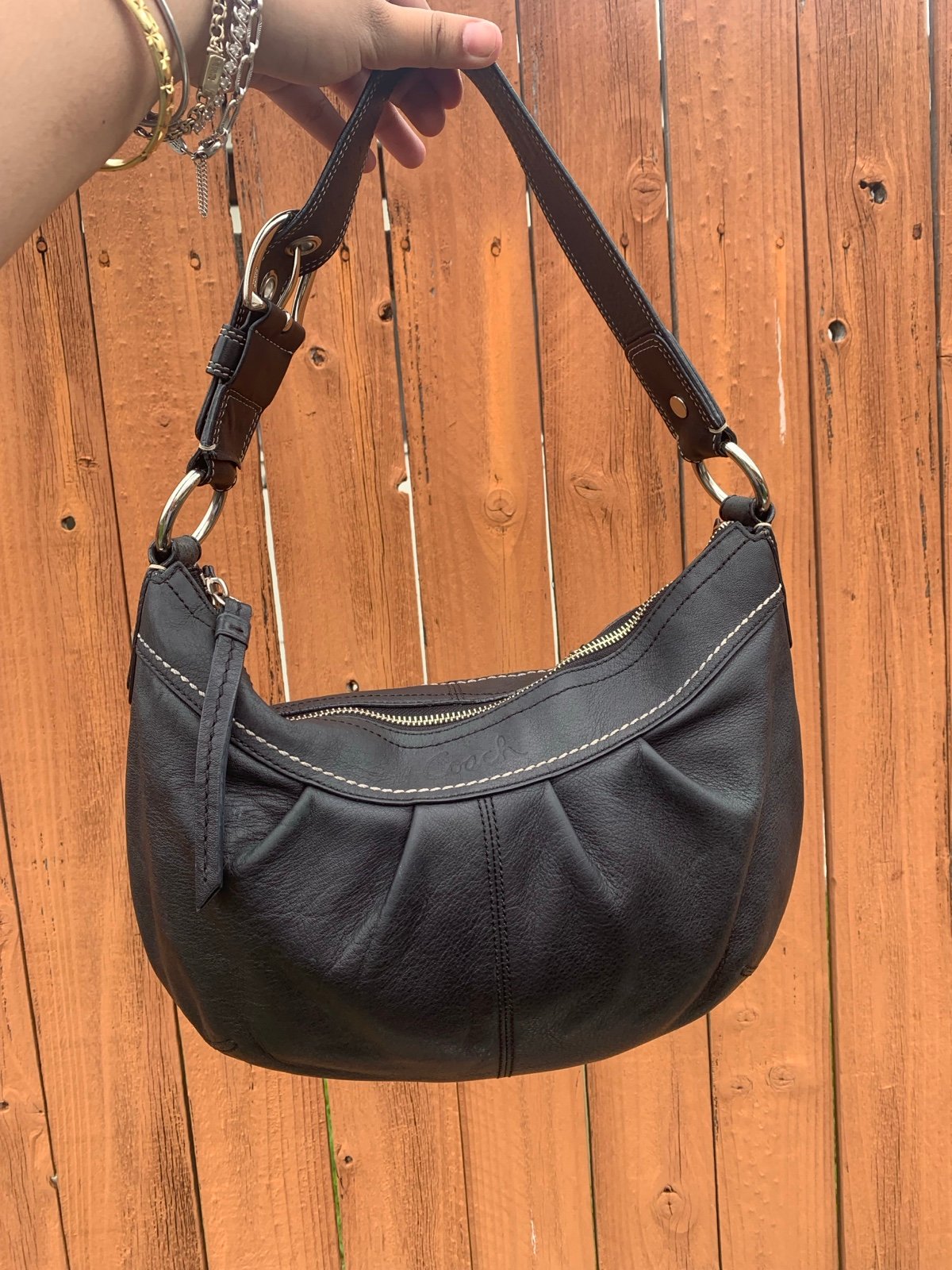 Black Leather Coach Shoulder bag with silver hardware