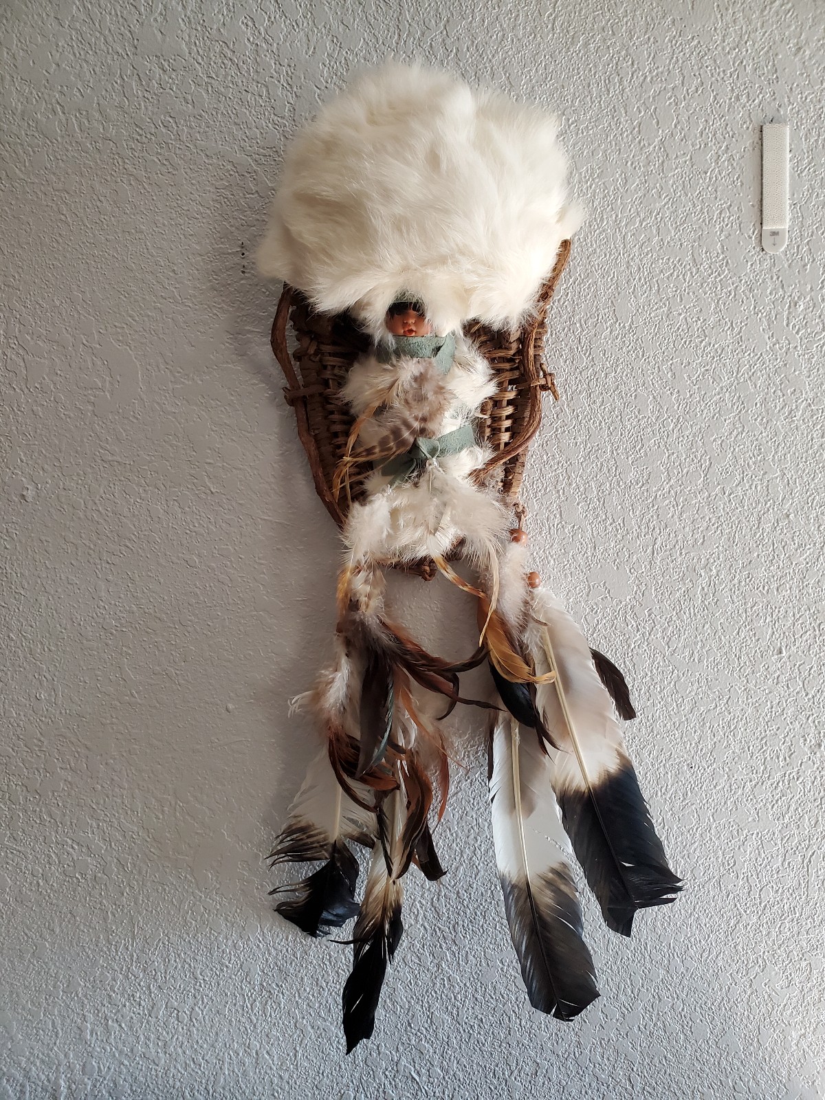 native american cradleboard With Papoose Wall Hung Handmade Real Fur