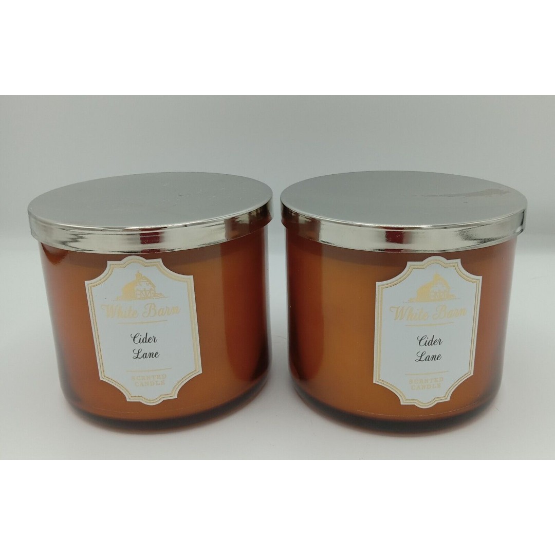 Lot Of 2 Bath & Body Works White Barn CIDER LANE 3 Wick Candles 14.5 oz