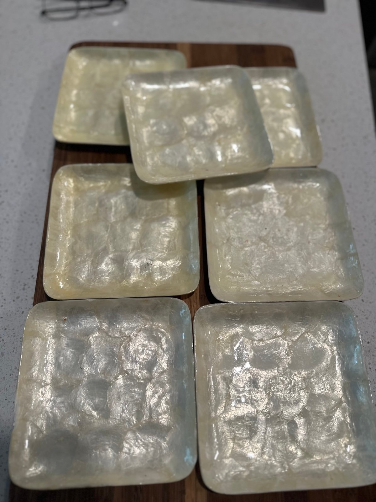 Set Of Natural Capiz Gold Shell Plates 5.5 Square Serve Dishes Set of 6