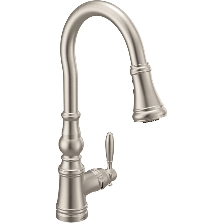 Moen Weymouth S73004SRS Spot Resist Stainless Shepherd's Hook Pulldown Faucet OB