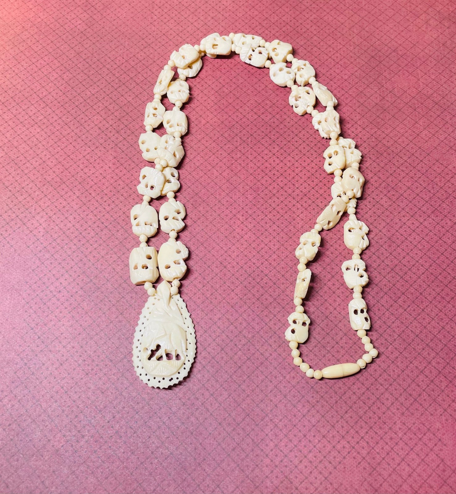 Wonderfully Detailed Vintage Carved Necklace USSR, 1960s