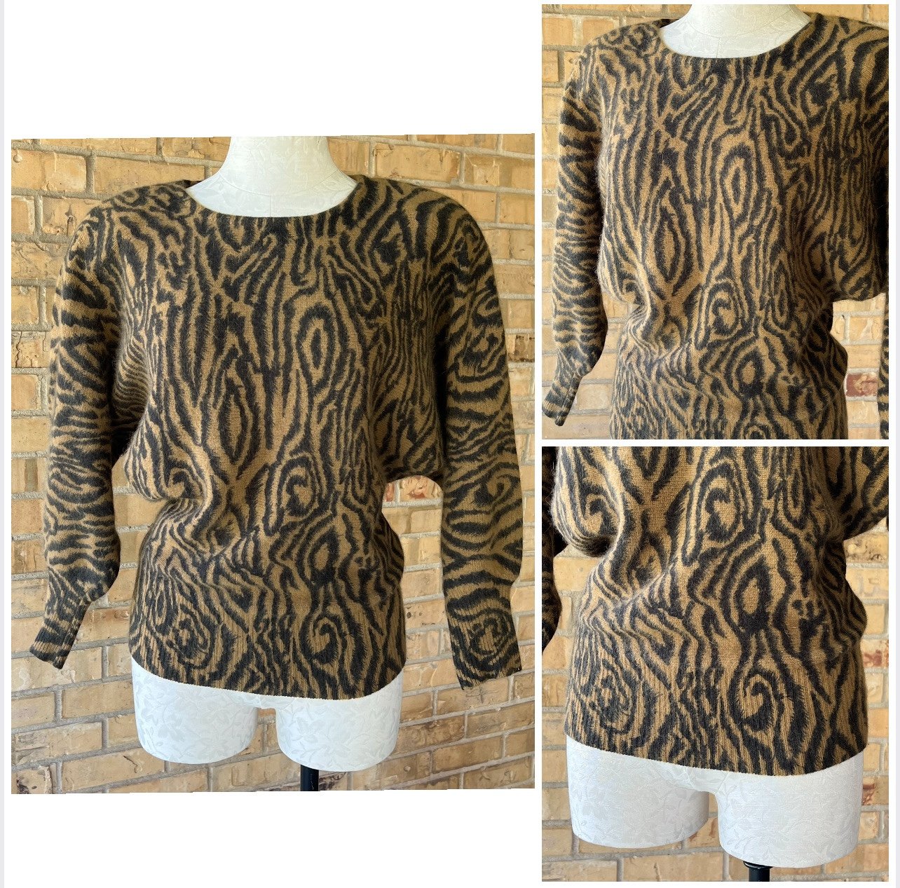 Vintage La Joanne - Tiger Animal Print Abstract Wool Rabbit Hair Sweater Medium
