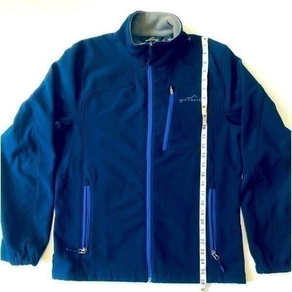 Eddie Bauer Navy Sandstone Backbone Softshell Fleece Lined Jacket Mens Small siz