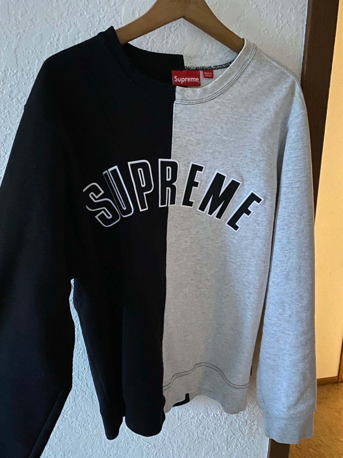 Supreme Grey and Balck Split Crewneck Size M Mercari