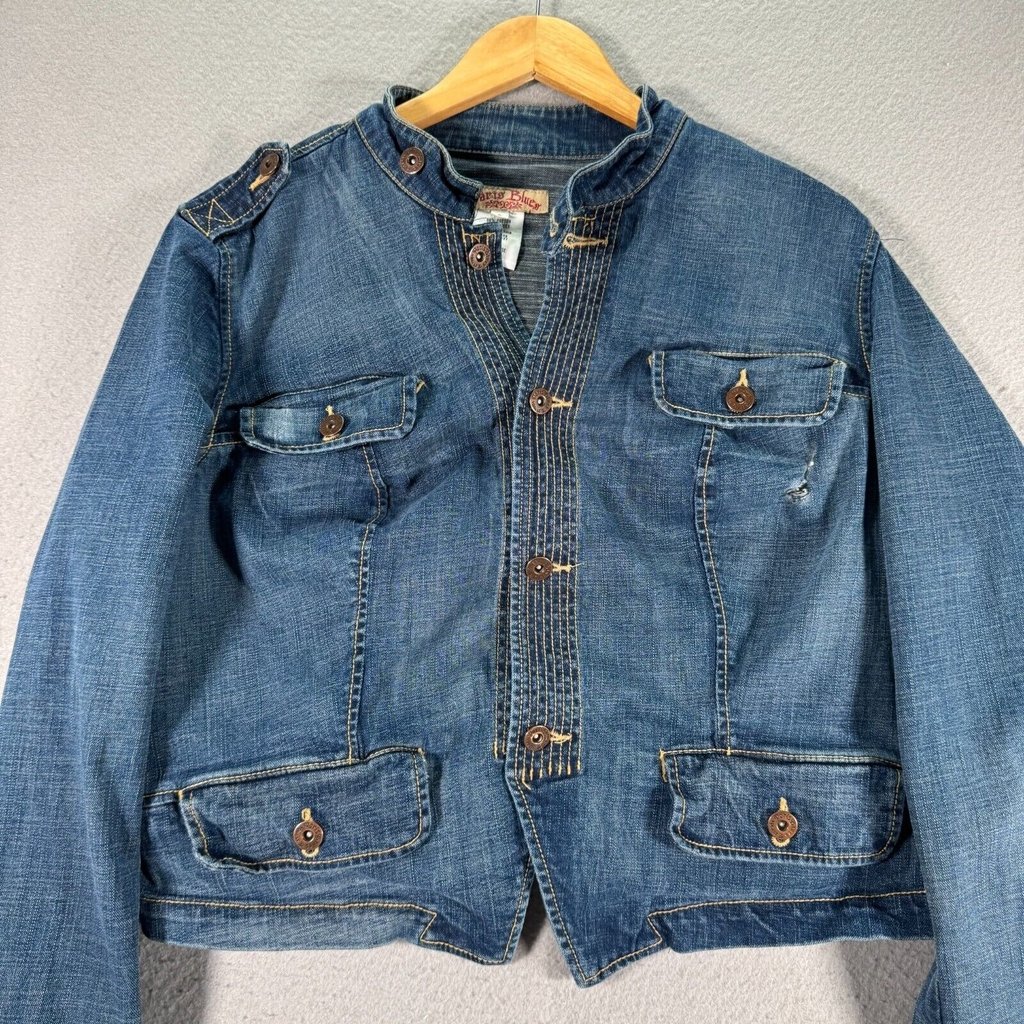 Vintage Paris Blues Jean Jacket Women 1 Blue Medium Wash Comfort Oversized Denim