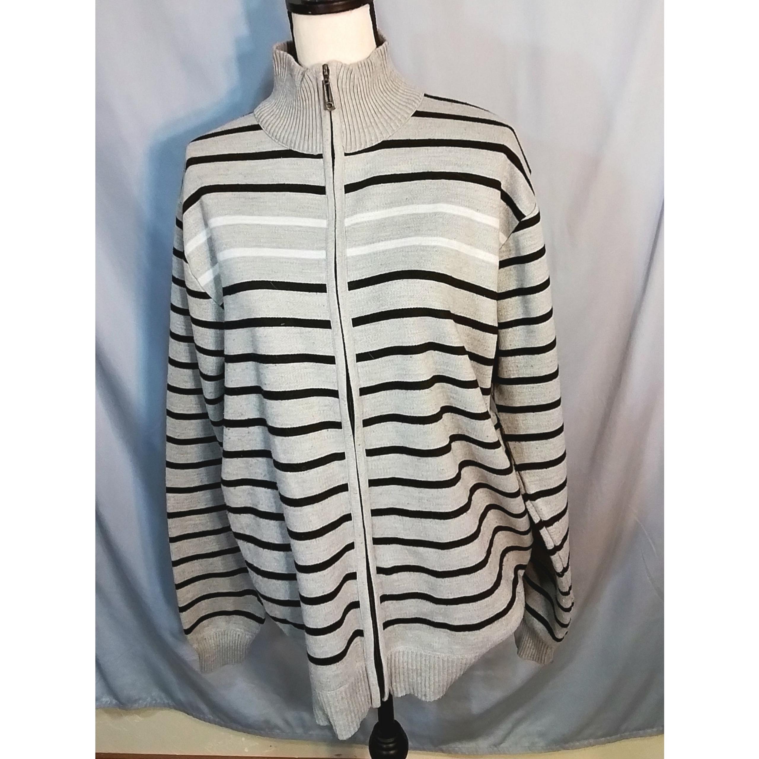 True Rock cardigan , Gray with black and white striper.