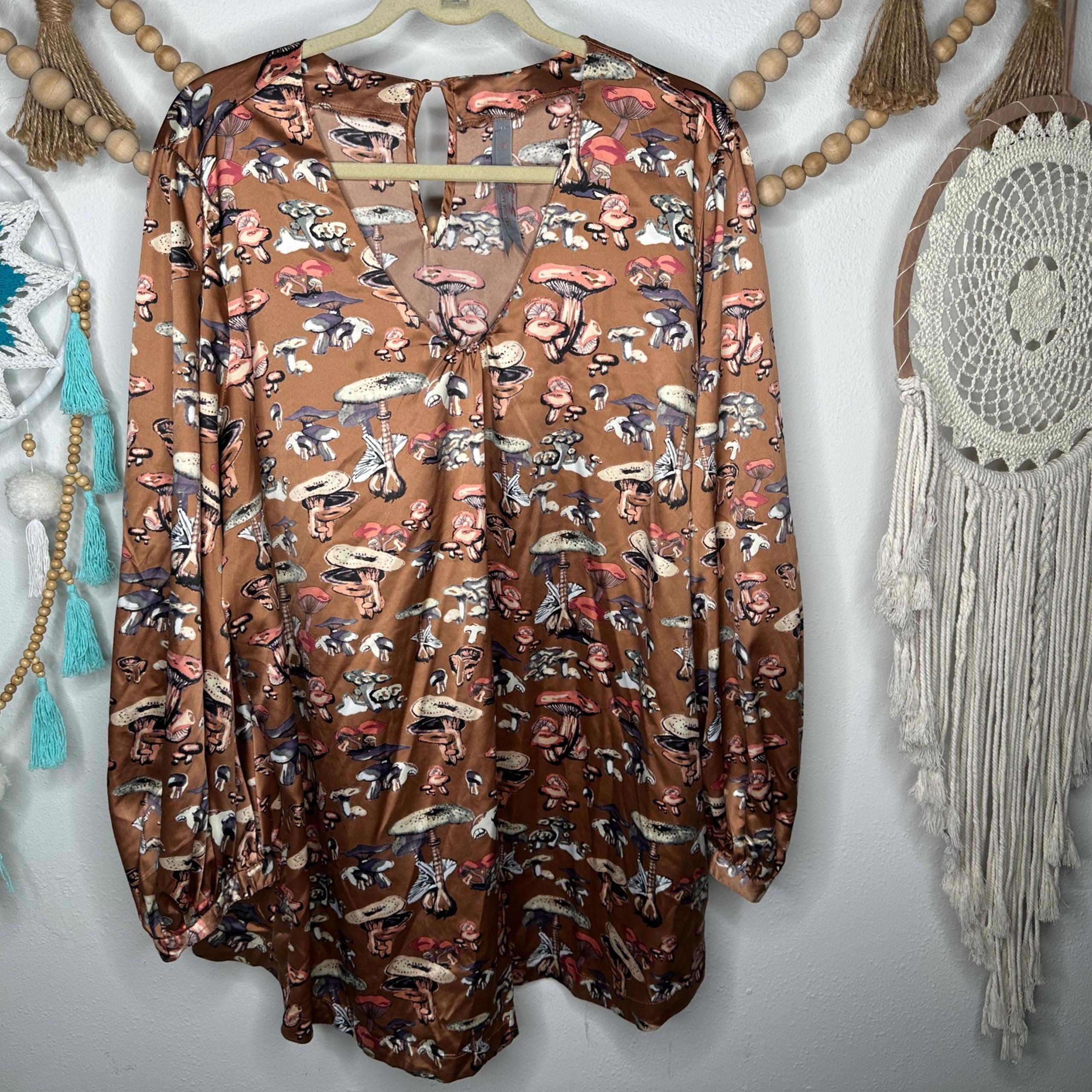 Melissa McCarthy Seven7 Mushroom Print Satin Blouse