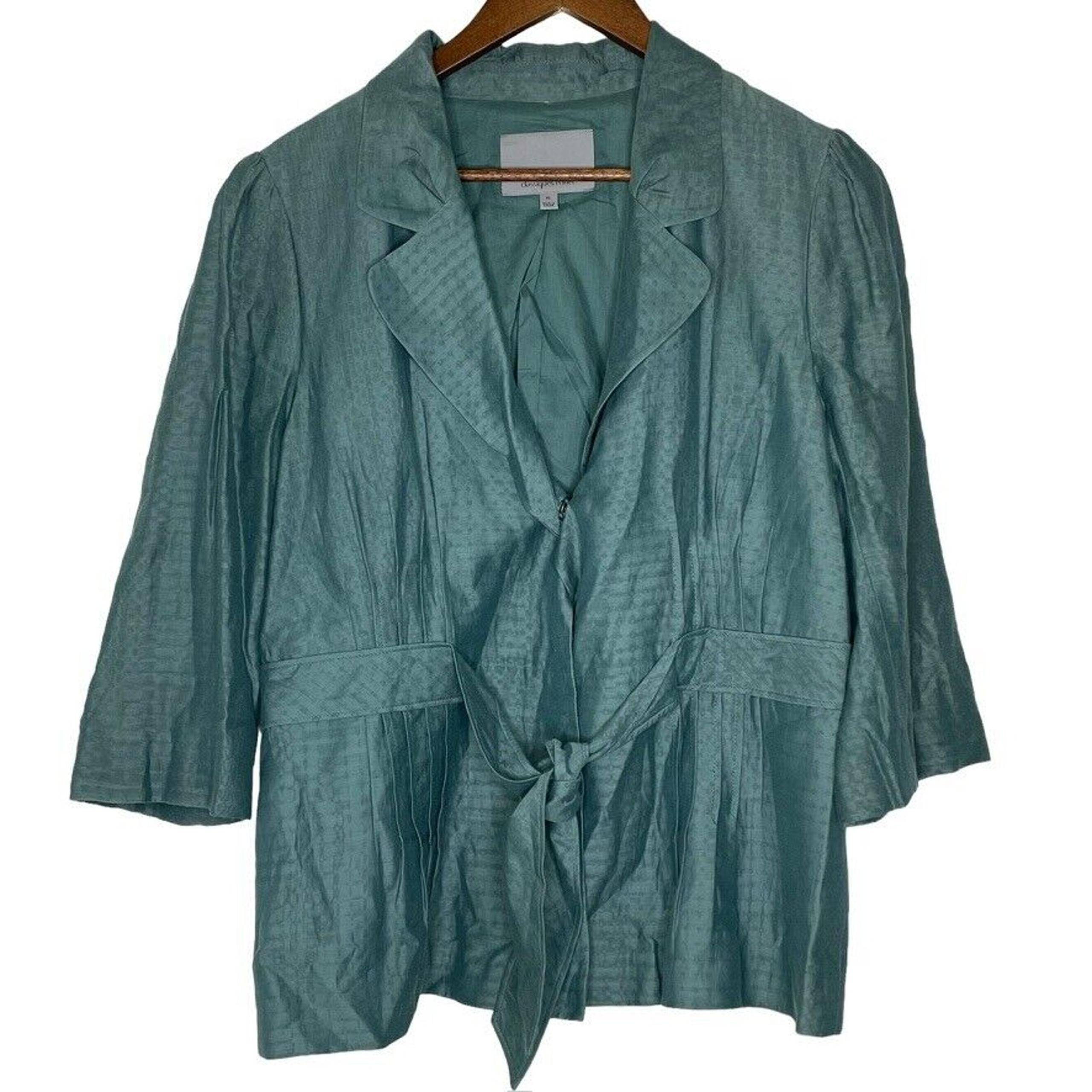 Green Silk Blend Pleated Layered Front Tie Belt Blazer XL - Classiques Entier