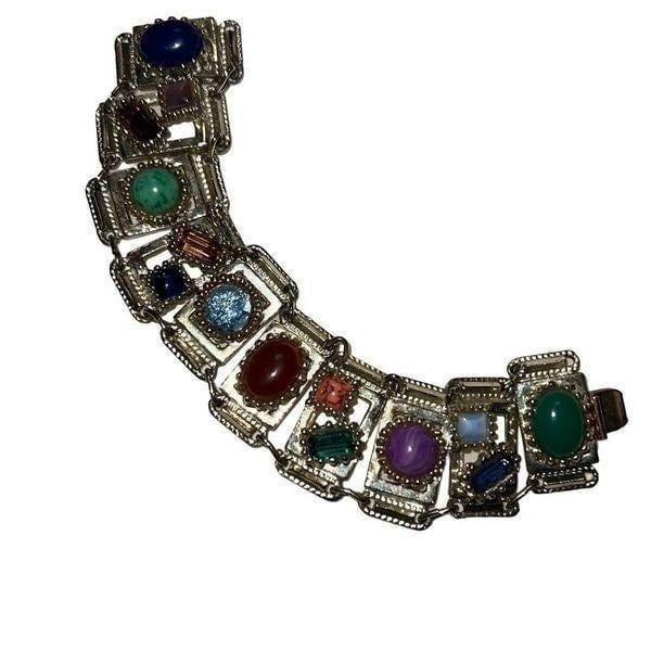 Vintage Women's Link Wrist Bracelet Multicolor Gem Stone Jewelry Accessories