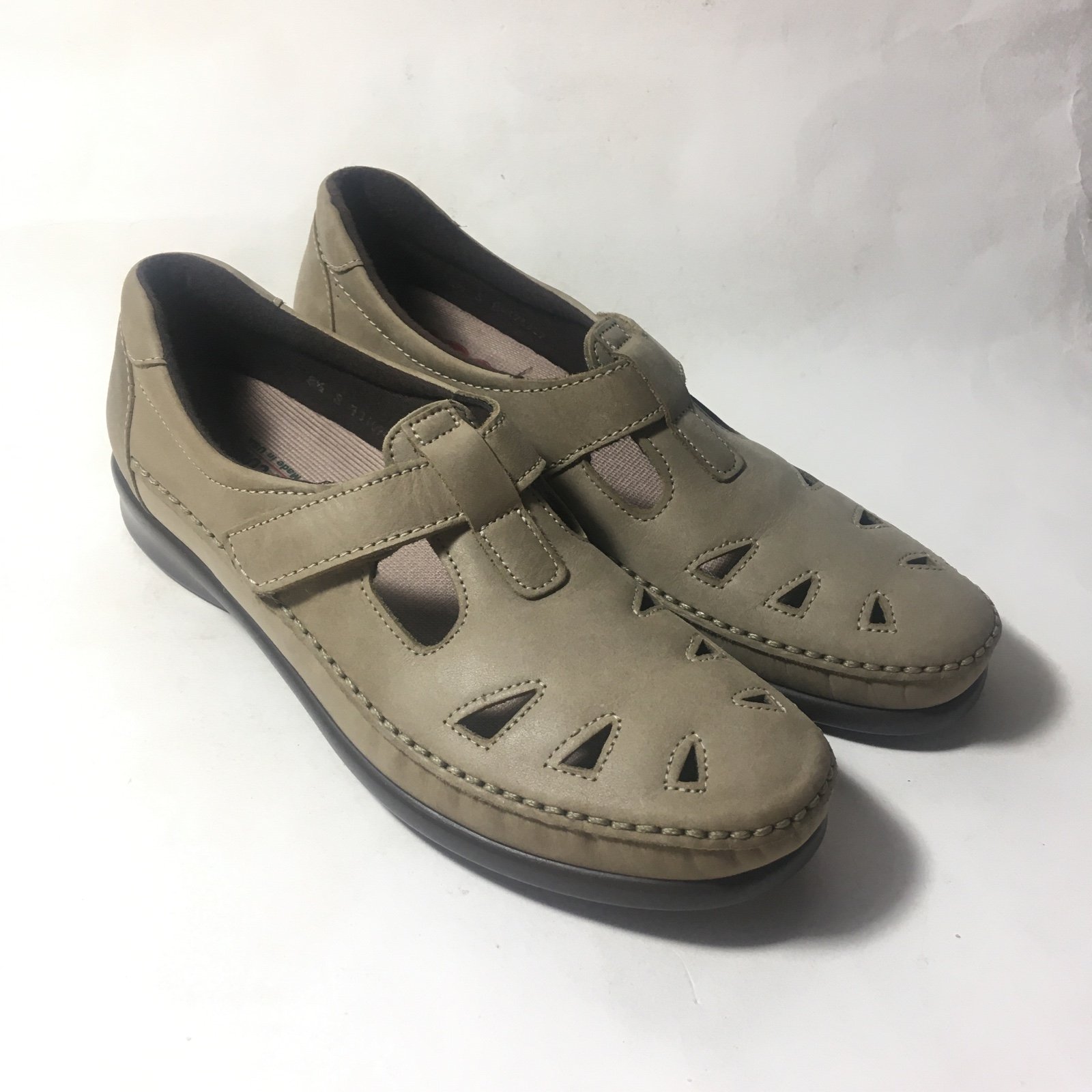SAS Roamer EZ Strap Leather Walking Shoe Womens 8.5 S (Slim) Sage Barely Worn