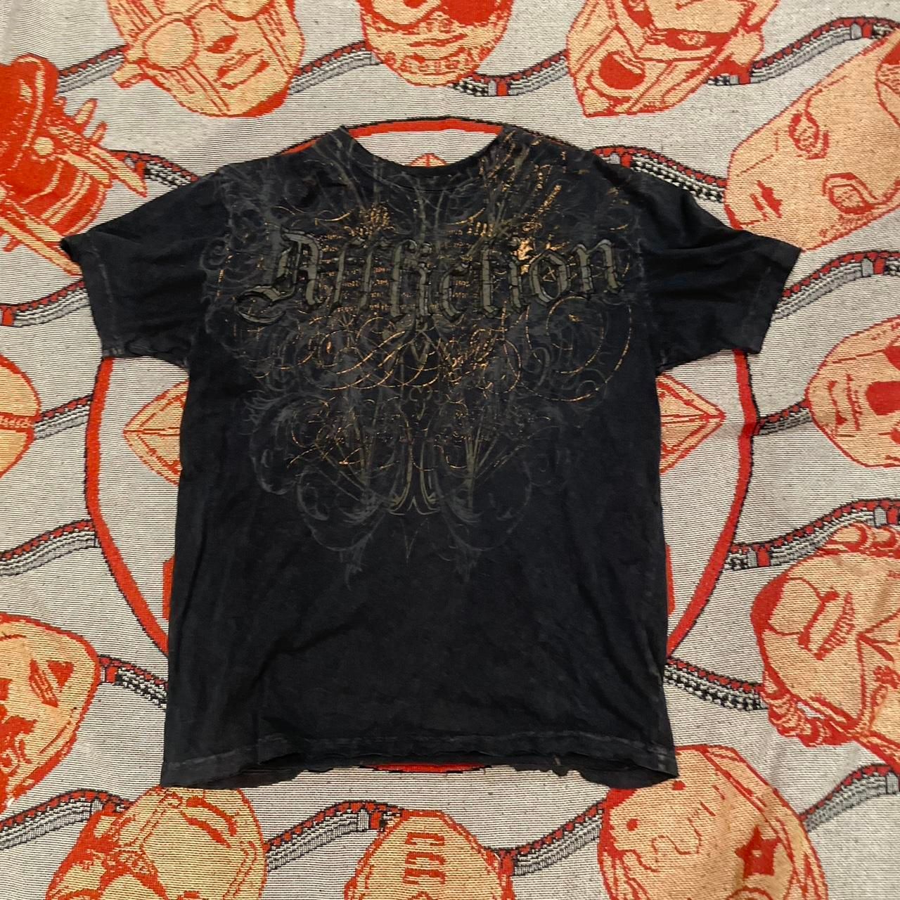 Affliction t shirt black mens distressed angel wings top size medium.