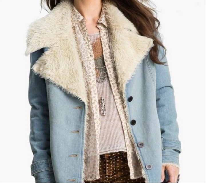 Free People Fur jean button jacket