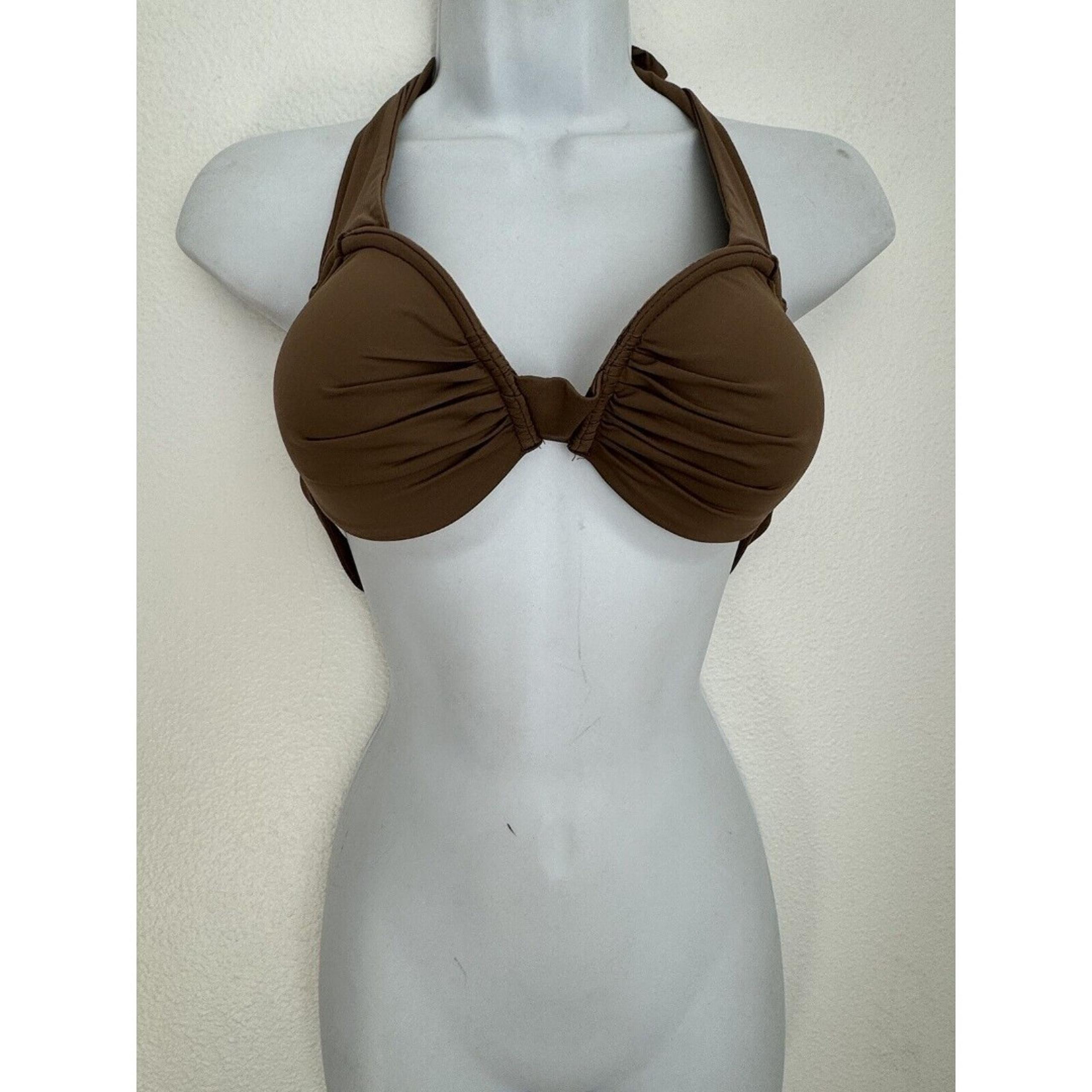 Tommy Bahama Underwire Cup Halter Bra Brown Swimsuit Bikini Top Womens Size 34C
