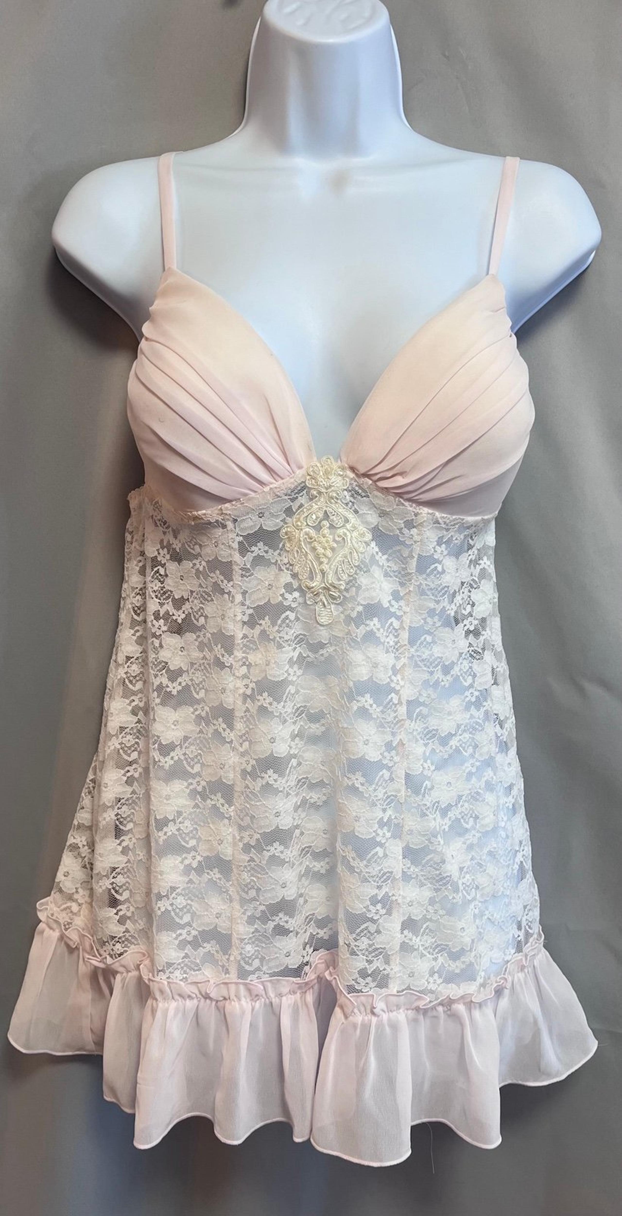 APT.9 Intimates Women's Pink Lace Floral Sheer Babydoll Chemise Small