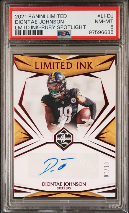 2021 PANINI LIMITED RUBY SPOTLIGHT DIONTAE JOHNSON AUTO /10 PSA 8 STEELERS