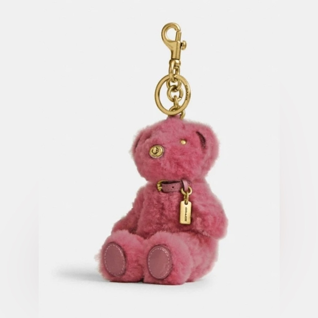 Coach Bear Bag Charm In Shearling / Pink Asia Exclusive