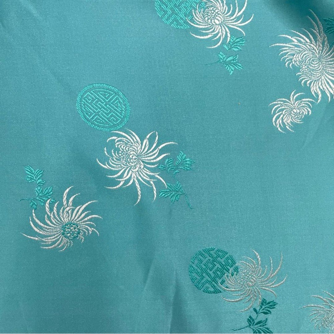 Chinese Fabric Brocade Teal Blue White 5 Yards Hong Kong Sewing Apparel Asian