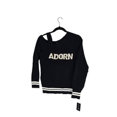 NWT INC Women's M Black Varsity Wt Pearl ADORN Asymmetrical Long Sleeve Sweater