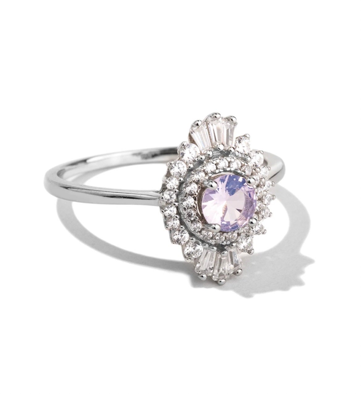 Iridescent Liliac Starburst Crystal Sterling Silver Ring