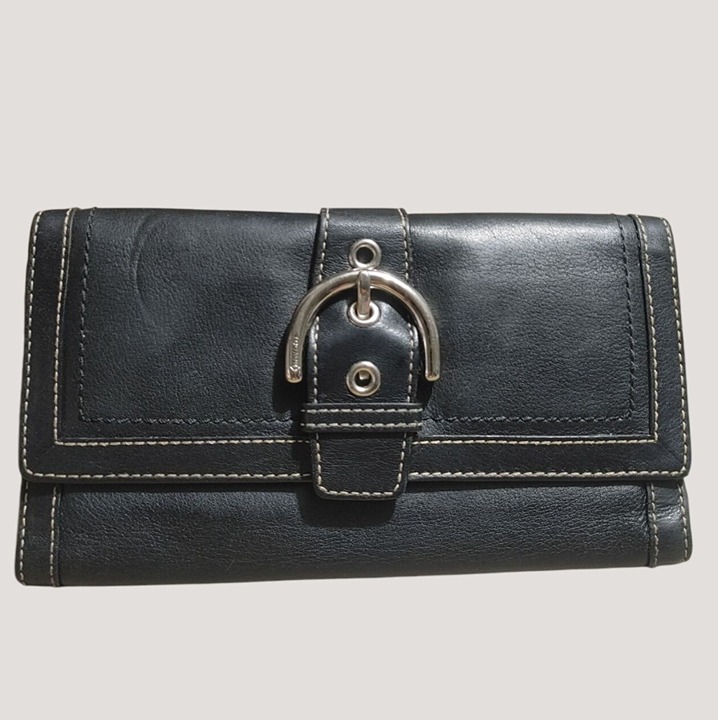 Coach Black Leather Wallet Card Slots ID Window