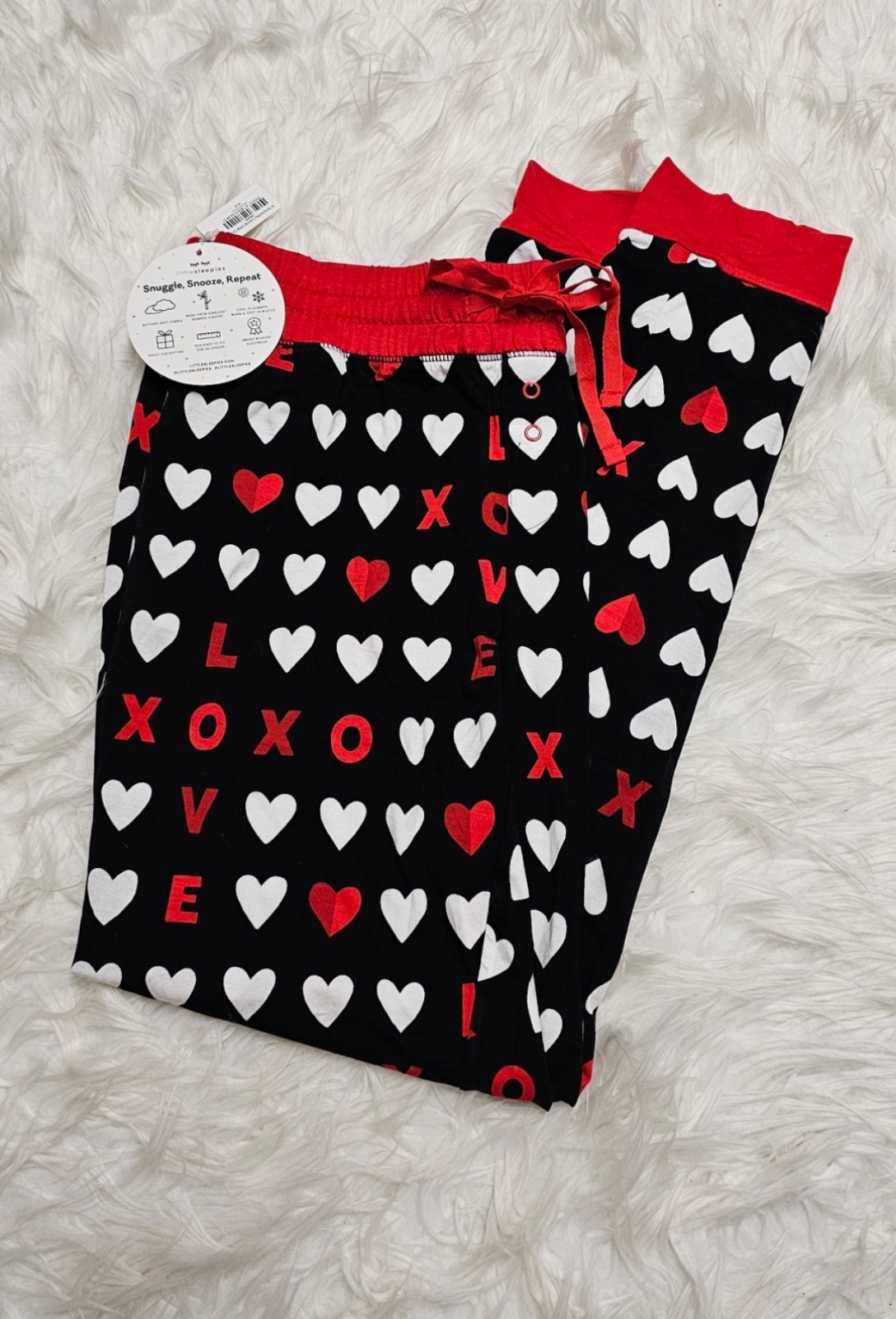 Little Sleepies BLACK XOXO KISSES Valentine's Women's Pajama Pants MEDIUM NWT