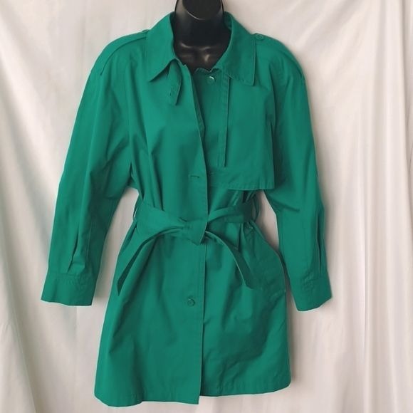 Vintage London Fog Kelly green lined trench coat sz 10