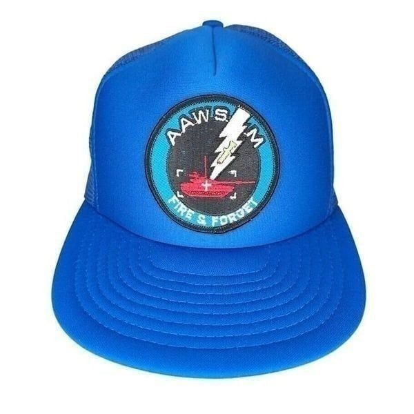 Vintage AAWS-M Anti Tank Missile Trucker Hat Mens One Size Blue 90s Snapback Cap