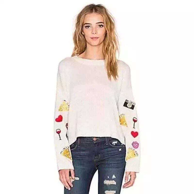 Wildfox Couture Vintage Emoji Womens Sweater in Vintage Lace XSmall Oversized
