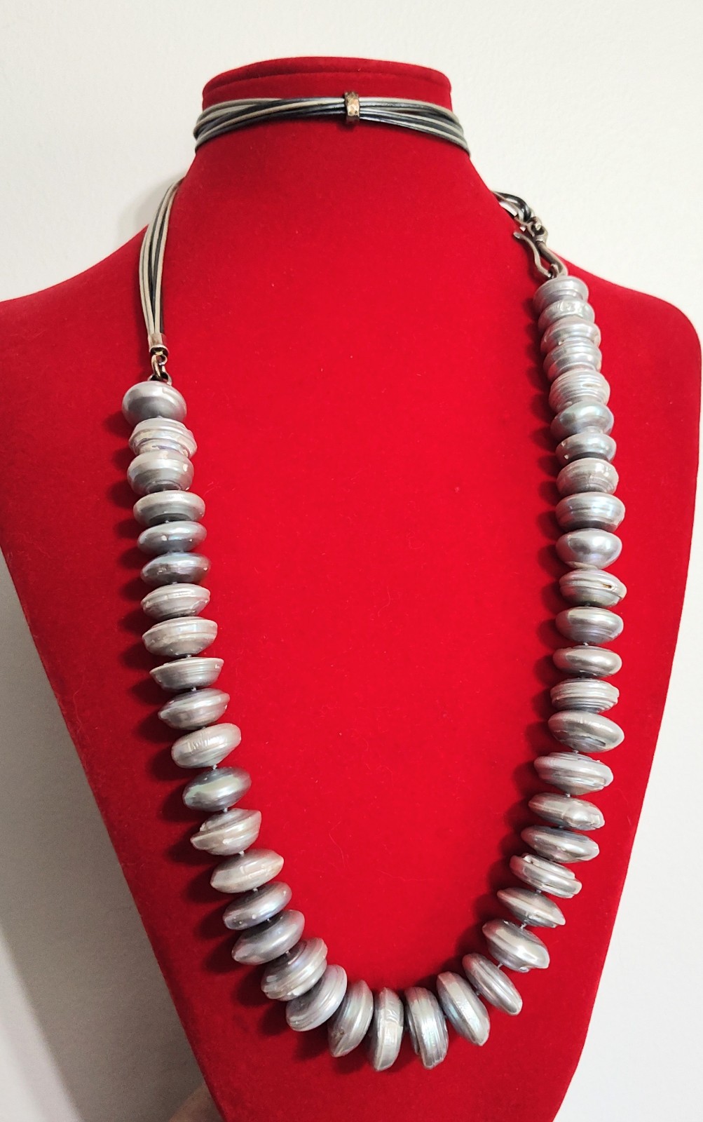 Freshwater pearl necklace Hand Knotted Sterling Silver Clasp Accent Corded 36